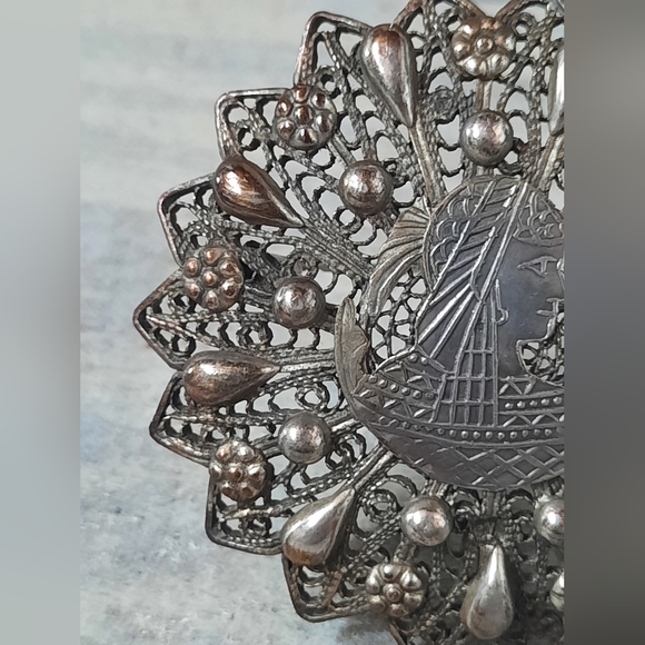 Vintage Sterling Silver Egyptian Filigree Brooch Pin Signed - Picture 5 of 14